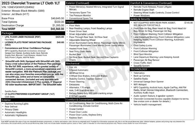 Certified 2023 Chevrolet Traverse LT w/ LPO, Floor Liner Package AWD/4WD image 5
