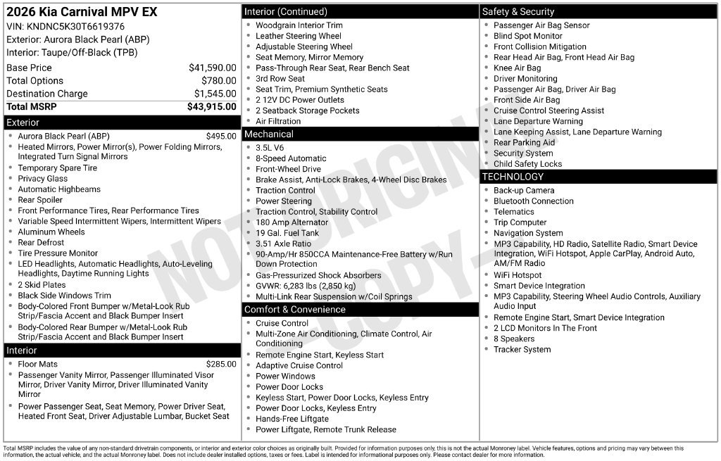 Certified 2026 Kia Carnival EX FWD image 8