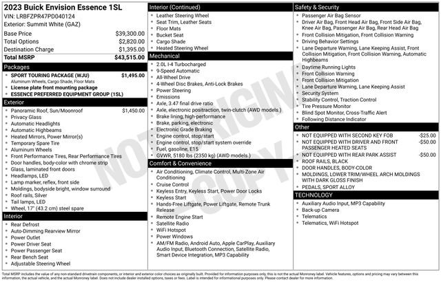 Used 2023 Buick Envision Essence w/ Sport Touring Package