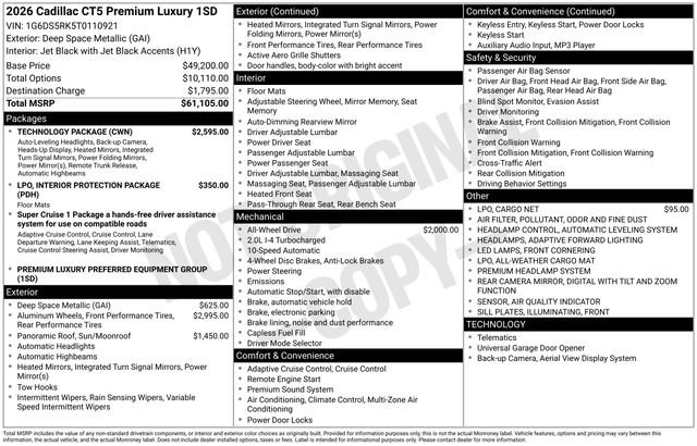 New 2026 Cadillac CT5 Premium Luxury w/ Technology Package AWD/4WD image 4
