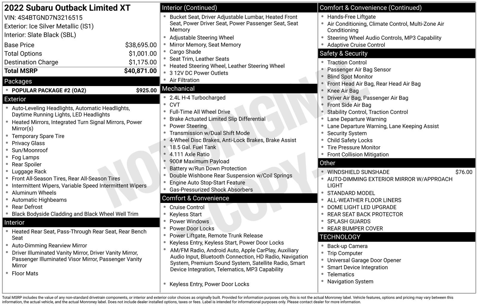 Used 2022 Subaru Outback Limited XT w/ Popular Package #2 AWD/4WD image 31