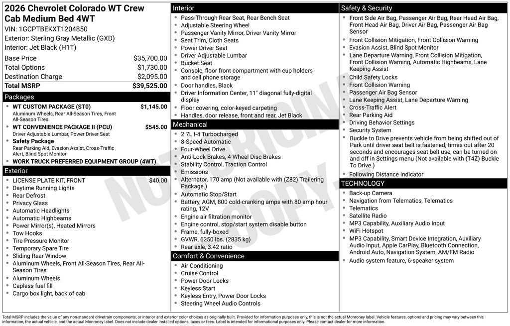 New 2026 Chevrolet Colorado W/T w/ WT Custom Package AWD/4WD image 40