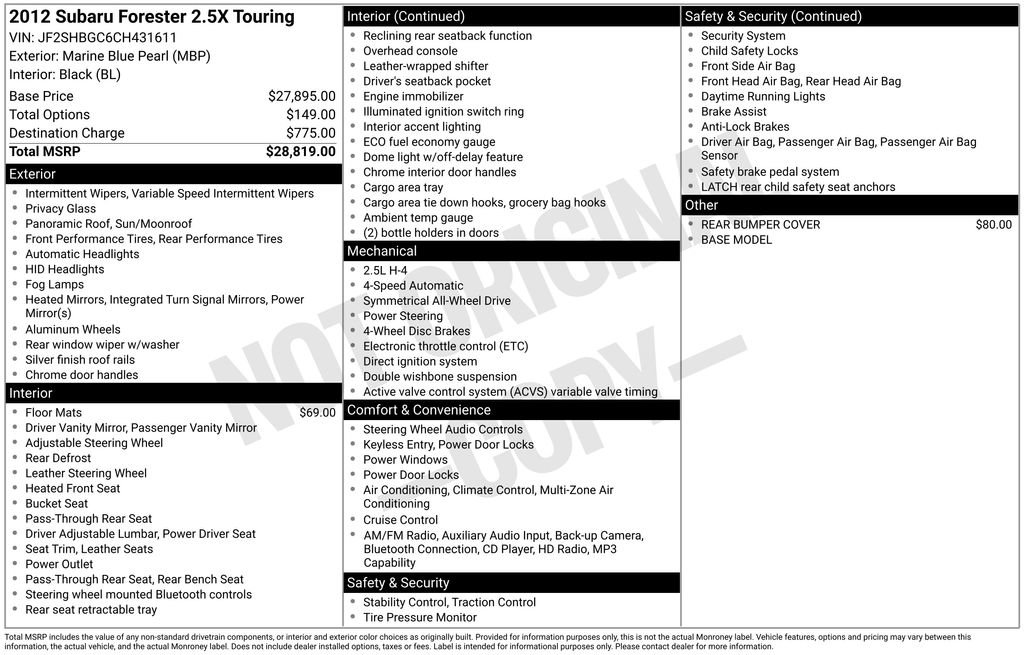 Used 2012 Subaru Forester 2.5X Touring image 5