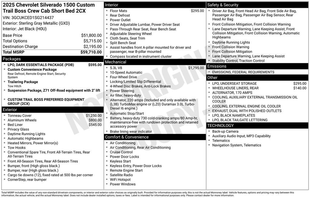 Used 2025 Chevrolet Silverado 1500 Custom Trail Boss w/ LPO, Dark Essentials Package image 3