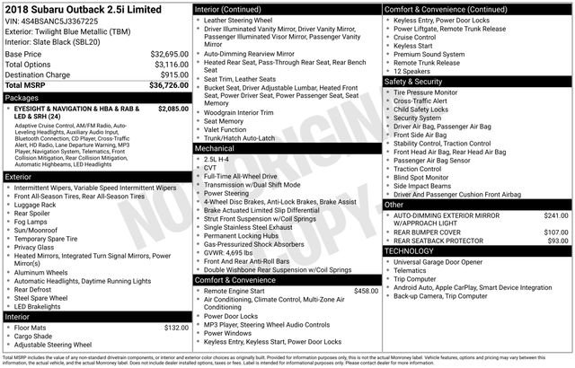 Used 2018 Subaru Outback 2.5i Limited image 11