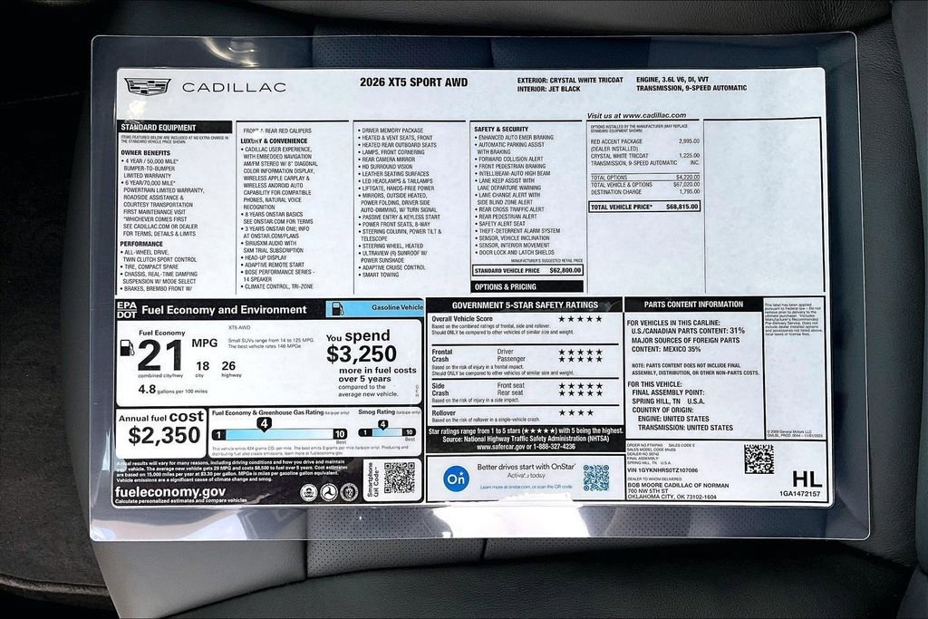 New 2026 Cadillac XT5 Sportv w/ LPO, Red Accent Package AWD/4WD image 14