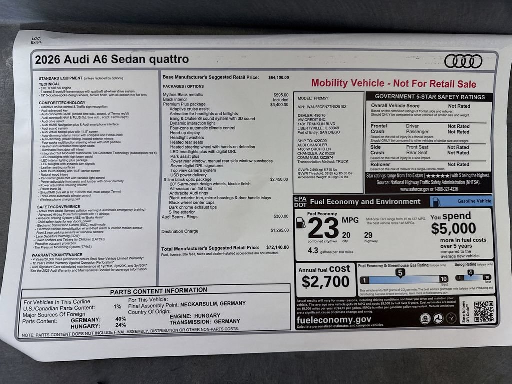 Used 2026 Audi A6 Premium Plus w/ Premium Plus Package AWD/4WD image 9