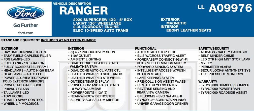 Used 2020 Ford Ranger Lariat w/ Technology Package RWD image 16