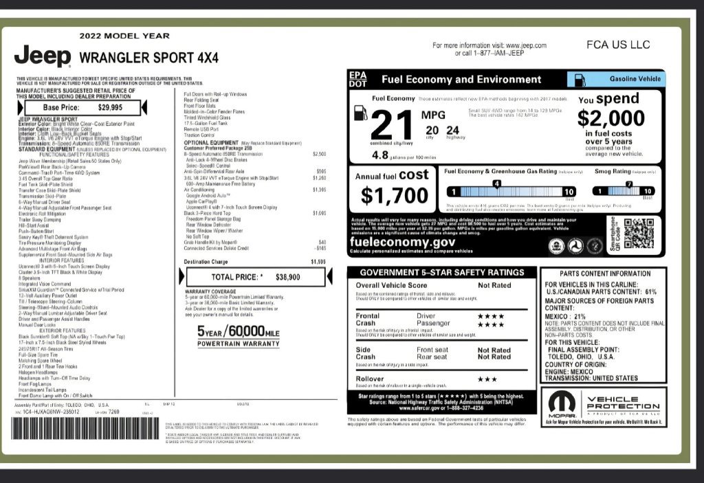 Used 2022 Jeep Wrangler Sport AWD/4WD image 2