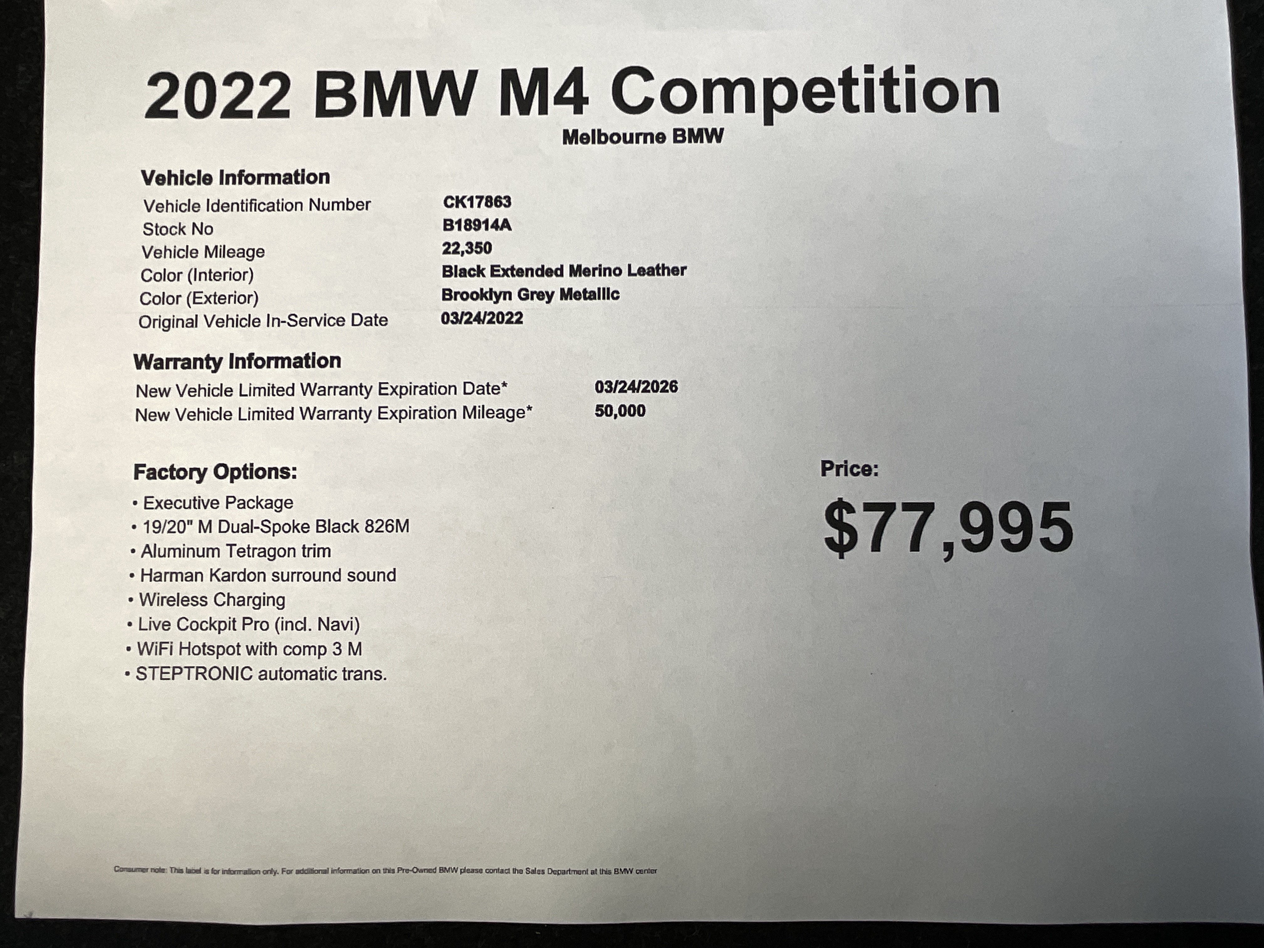 Used 2022 BMW M4 Competition w/ Executive Package RWD image 32