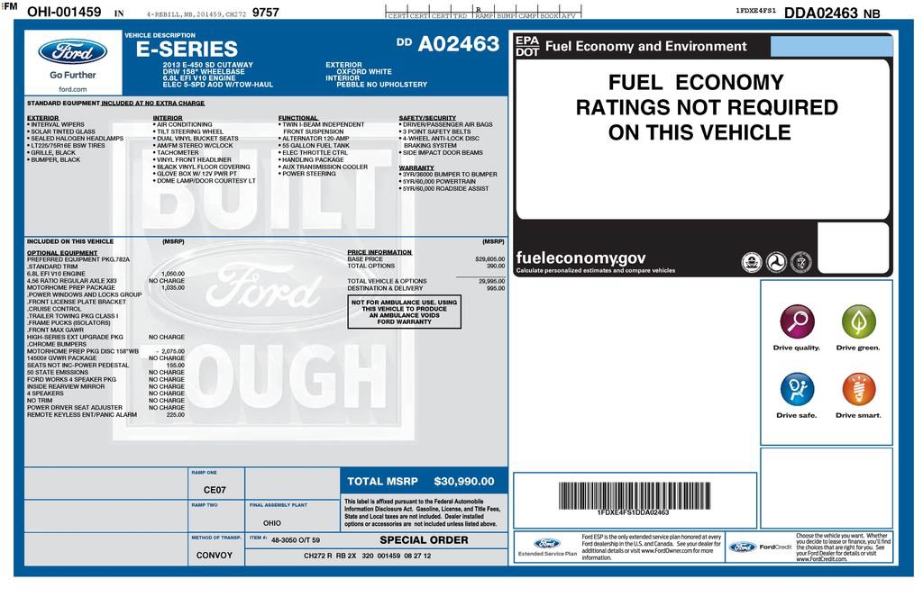 Used 2013 Ford E-450 and Econoline 450 Super Duty w/ Motorhome Prep Pkg RWD image 9