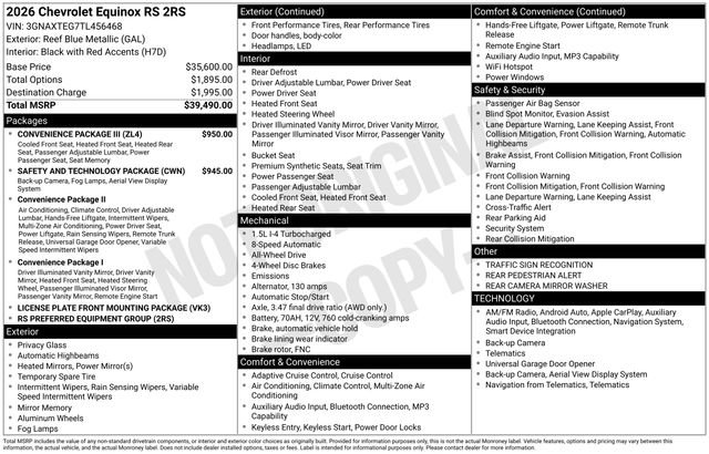New 2026 Chevrolet Equinox RS w/ Convenience Package III AWD/4WD image 3