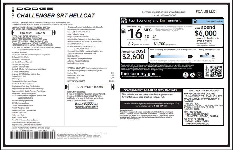 Used 2017 Dodge Challenger SRT Hellcat RWD image 3