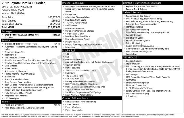 Certified 2022 Toyota Corolla LE w/ Carpet Mat Package (TMS) FWD image 32