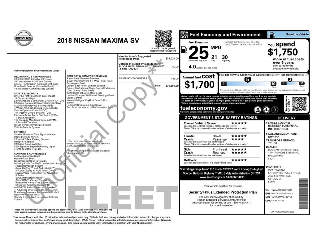 Used 2018 Nissan Maxima 3.5 SV FWD image 55