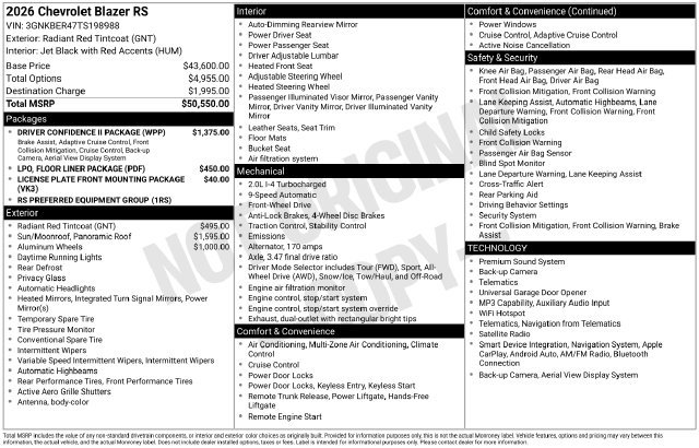 New 2026 Chevrolet Blazer RS w/ Driver Confidence II Package FWD image 38