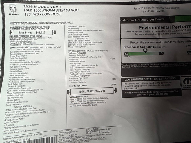 New 2026 RAM ProMaster 1500 w/ Safety Group FWD image 28