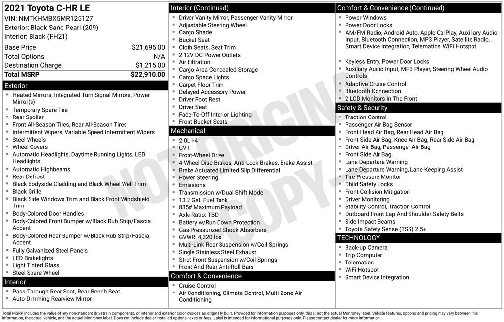 Used 2021 Toyota C-HR LE image 3