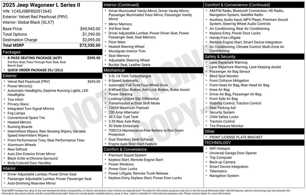 Used 2025 Jeep Wagoneer L Series II w/ 8-pass Seating Package image 59