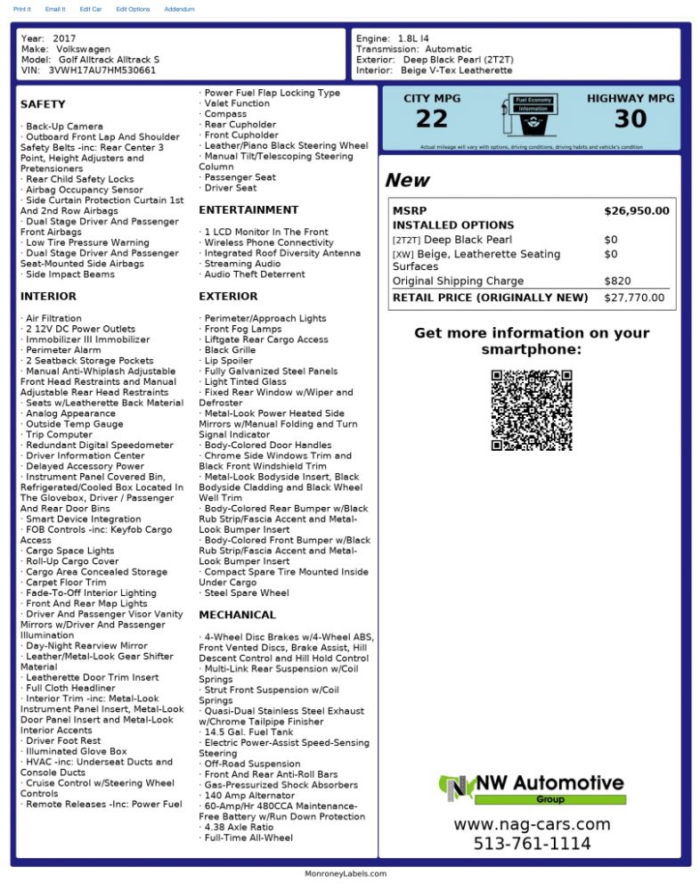 Used 2017 Volkswagen Golf Alltrack S image 2