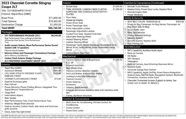 Certified 2023 Chevrolet Corvette Stingray Preferred Cpe w/ Z51 Performance Package RWD image 31
