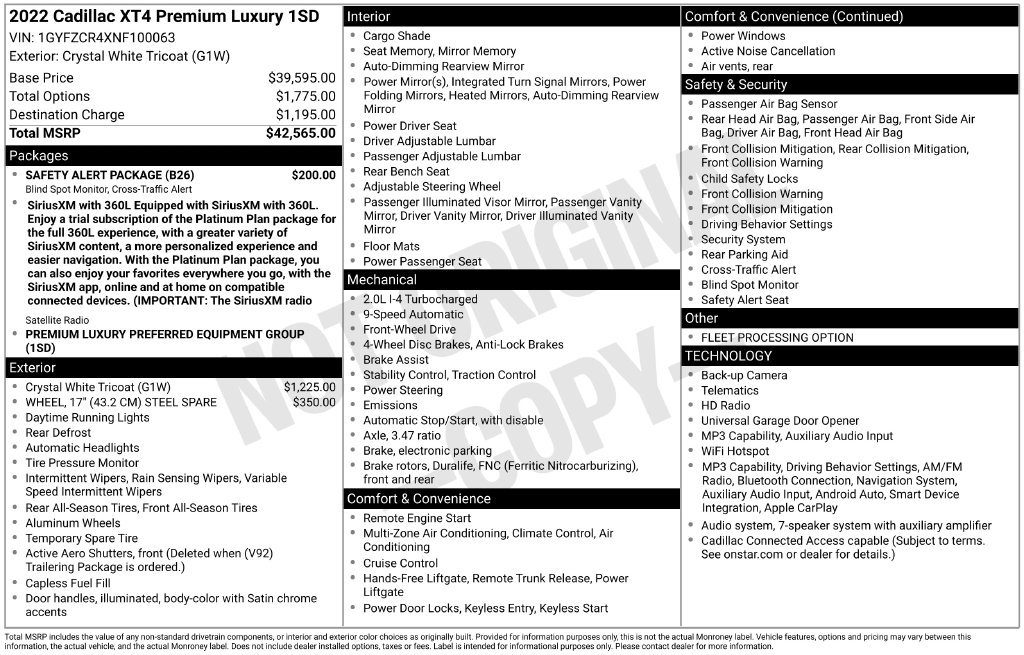 Certified 2022 Cadillac XT4 Premium Luxury w/ Safety Alert Package FWD image 34