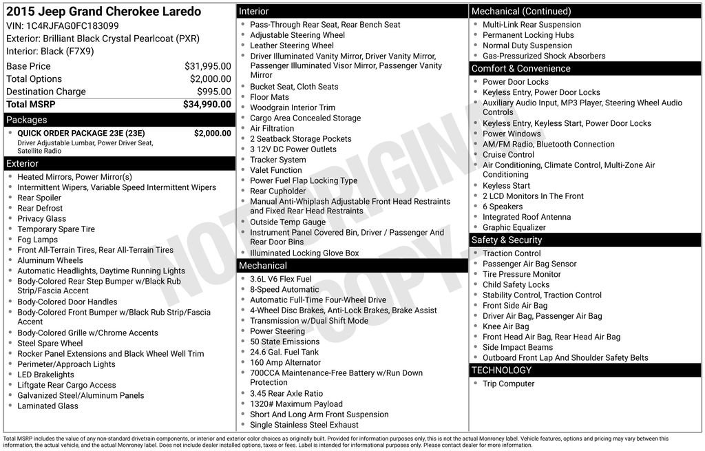 Used 2015 Jeep Grand Cherokee Laredo w/ Quick Order Package 23E image 3