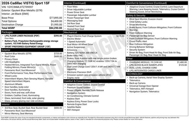New 2026 Cadillac Vistiq Sport w/ LPO, Floor Liner Package image 4