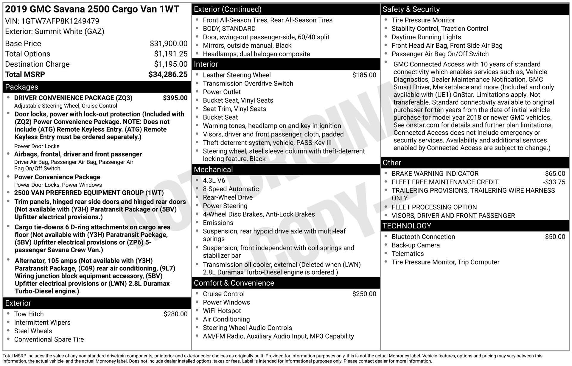 Used 2019 GMC Savana 2500 w/ Driver Convenience Package RWD image 29