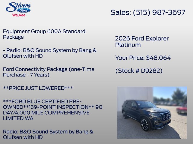 Certified 2026 Ford Explorer Platinum w/ LUX Leather Package AWD/4WD image 16