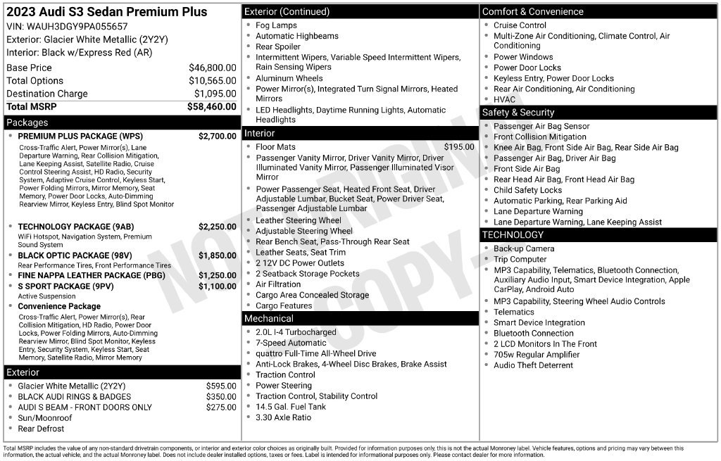 Used 2023 Audi S3 Premium Plus w/ Premium Plus Package AWD/4WD image 12