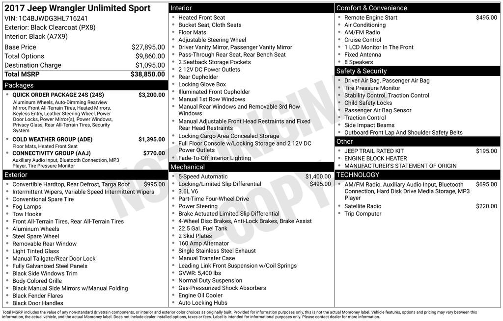 Used 2017 Jeep Wrangler Unlimited Sport w/ Quick Order Package 24S AWD/4WD image 6
