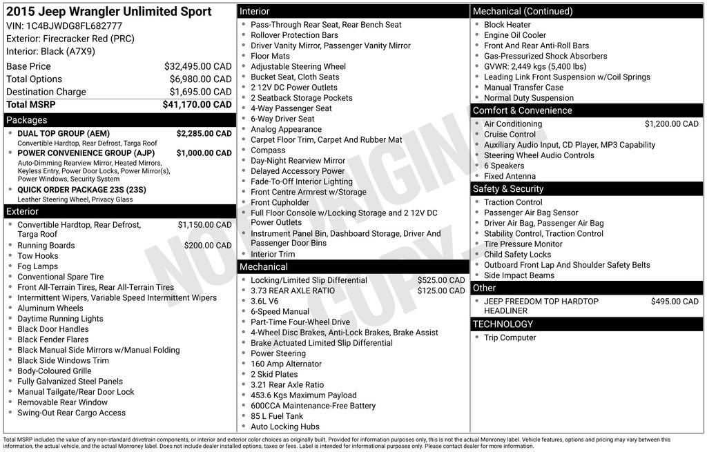 Used 2015 Jeep Wrangler Unlimited Sport w/ Dual Top Group AWD/4WD image 3
