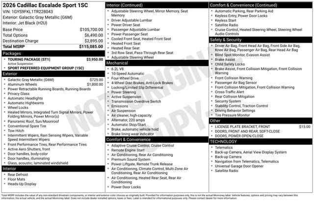 Certified 2026 Cadillac Escalade Sport w/ Touring Package AWD/4WD image 34
