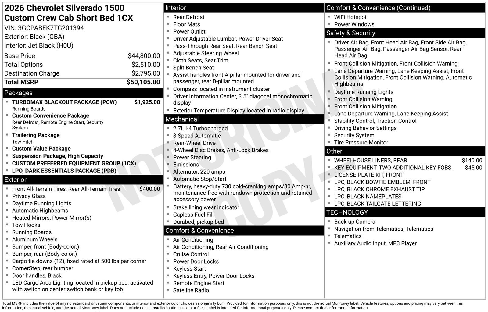 New 2026 Chevrolet Silverado 1500 Custom w/ Turbomax Blackout Package RWD image 22