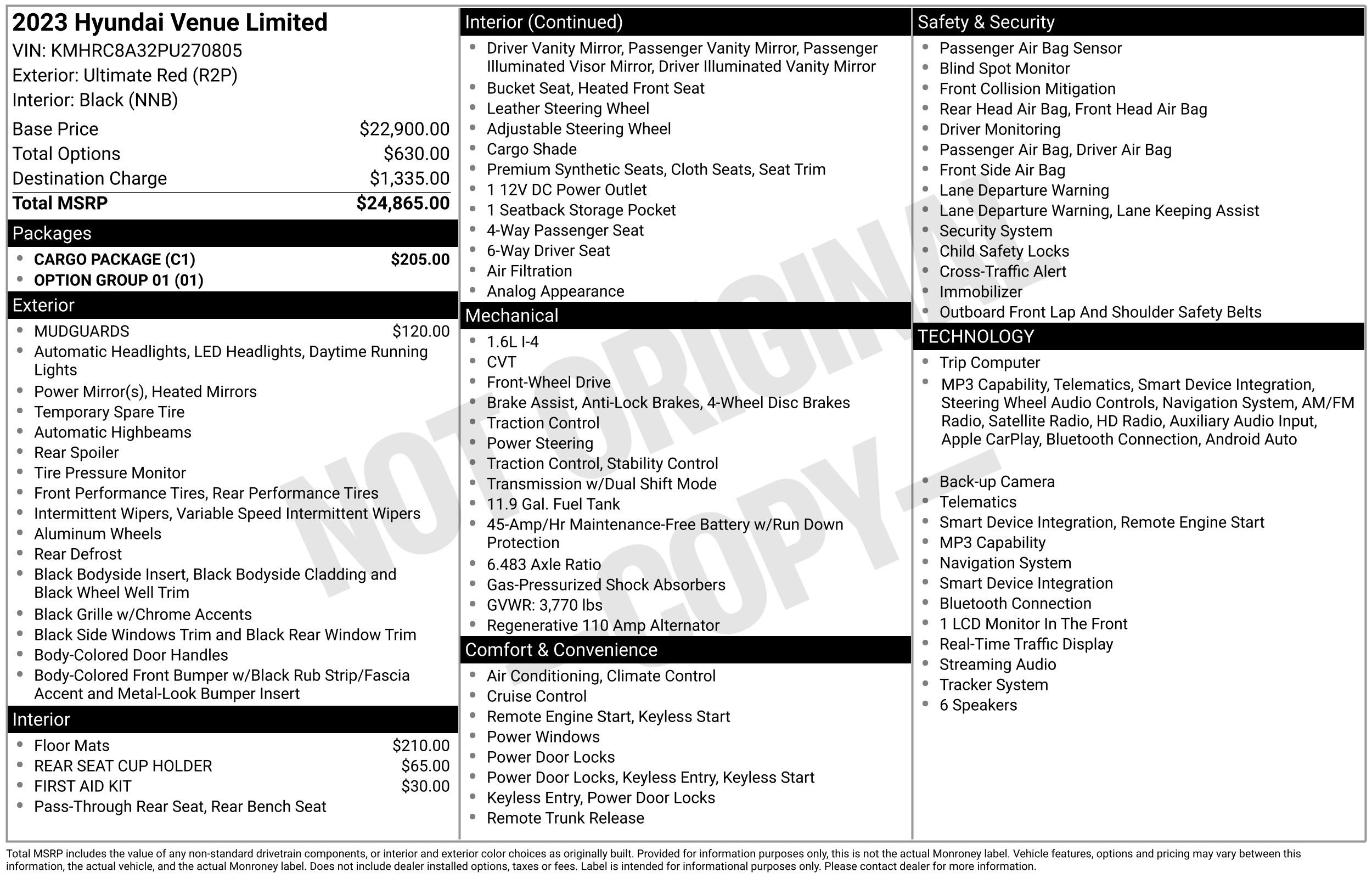 Used 2023 Hyundai Venue Limited w/ Cargo Package FWD image 28