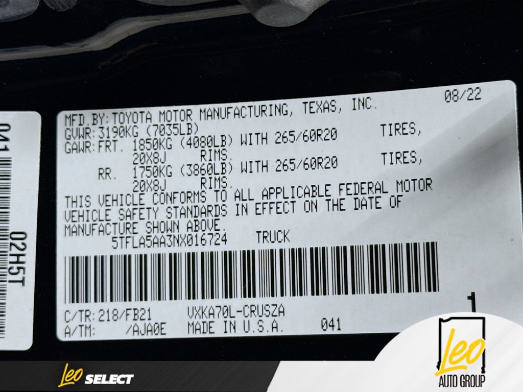 Used 2022 Toyota Tundra SR5 w/ TRD Sport Package RWD image 33