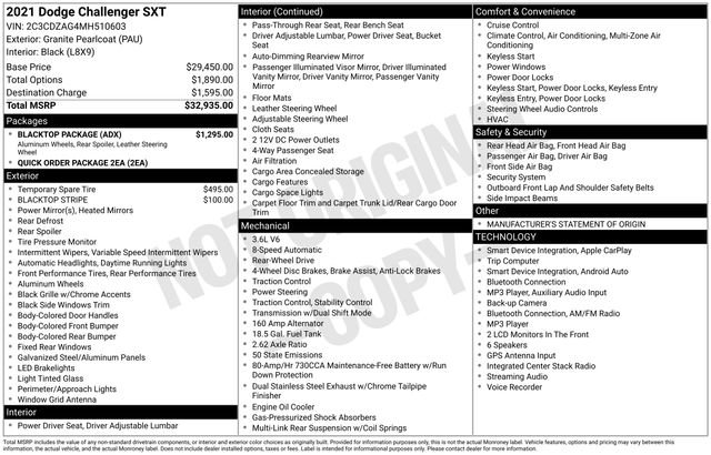 Used 2021 Dodge Challenger SXT w/ Blacktop Package RWD image 33