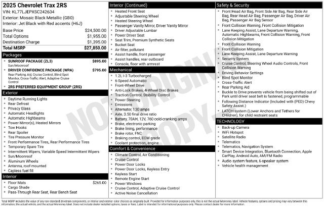 Certified 2025 Chevrolet Trax RS w/ Sunroof Package FWD image 6