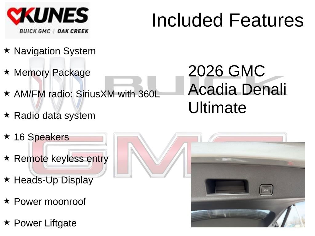 New 2026 GMC Acadia Denali Ultimate w/ LPO, Floor Liner Package image 2