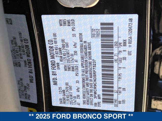 New 2025 Ford Bronco Sport Outer Banks w/ Sasquatch Outer Banks Package AWD/4WD image 22