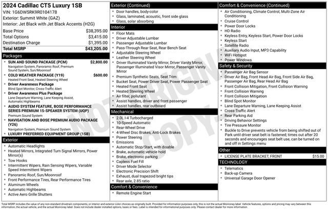 Certified 2024 Cadillac CT5 Luxury w/ Sun And Sound Package RWD image 34