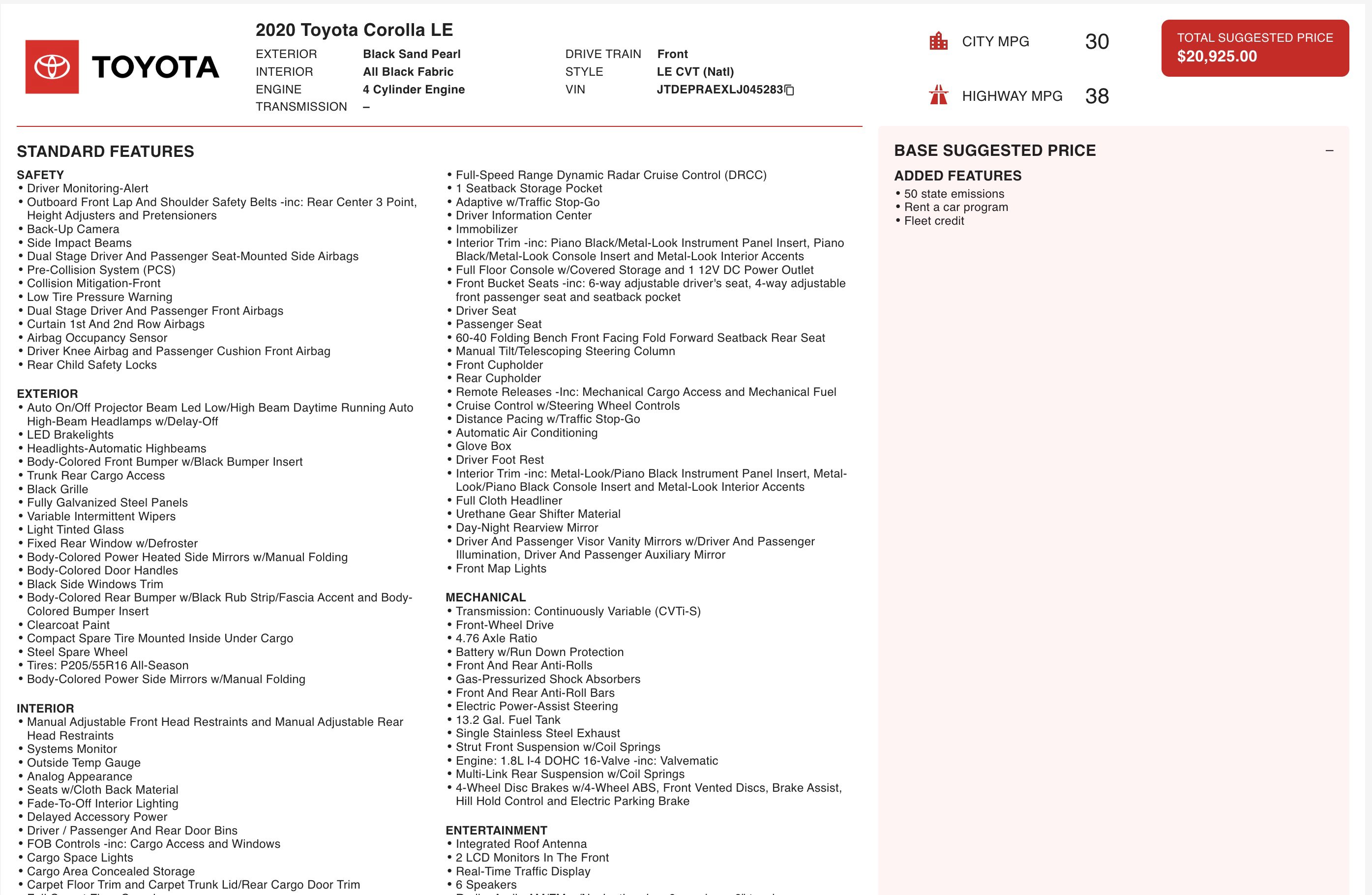 Used 2020 Toyota Corolla LE FWD image 5