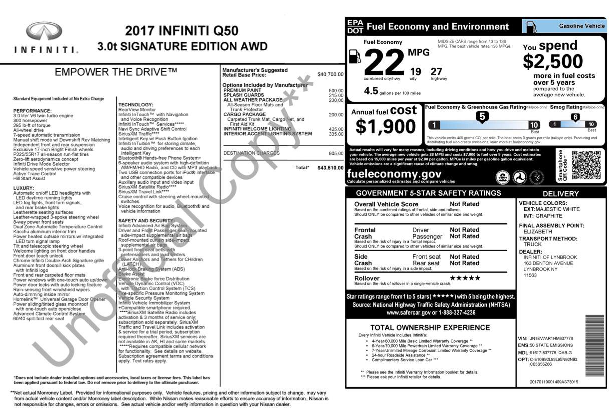 Used 2017 INFINITI Q50 Signature Edition w/ All Weather Package (L93) AWD/4WD image 2