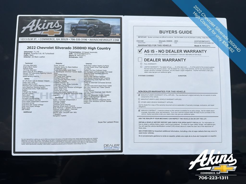 Used 2022 Chevrolet Silverado 3500 High Country AWD/4WD image 13