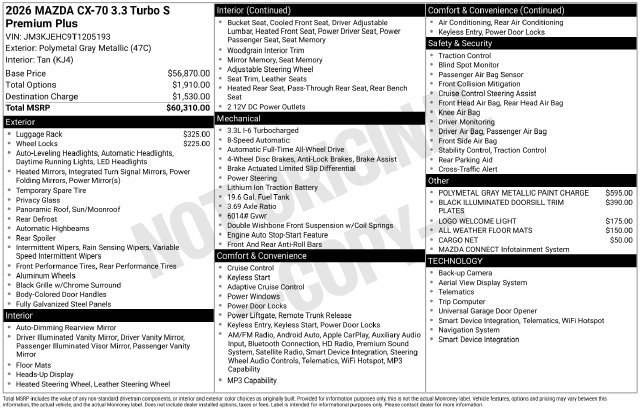 New 2026 MAZDA CX-70 3.3 Turbo S w/ Premium Plus AWD/4WD image 5