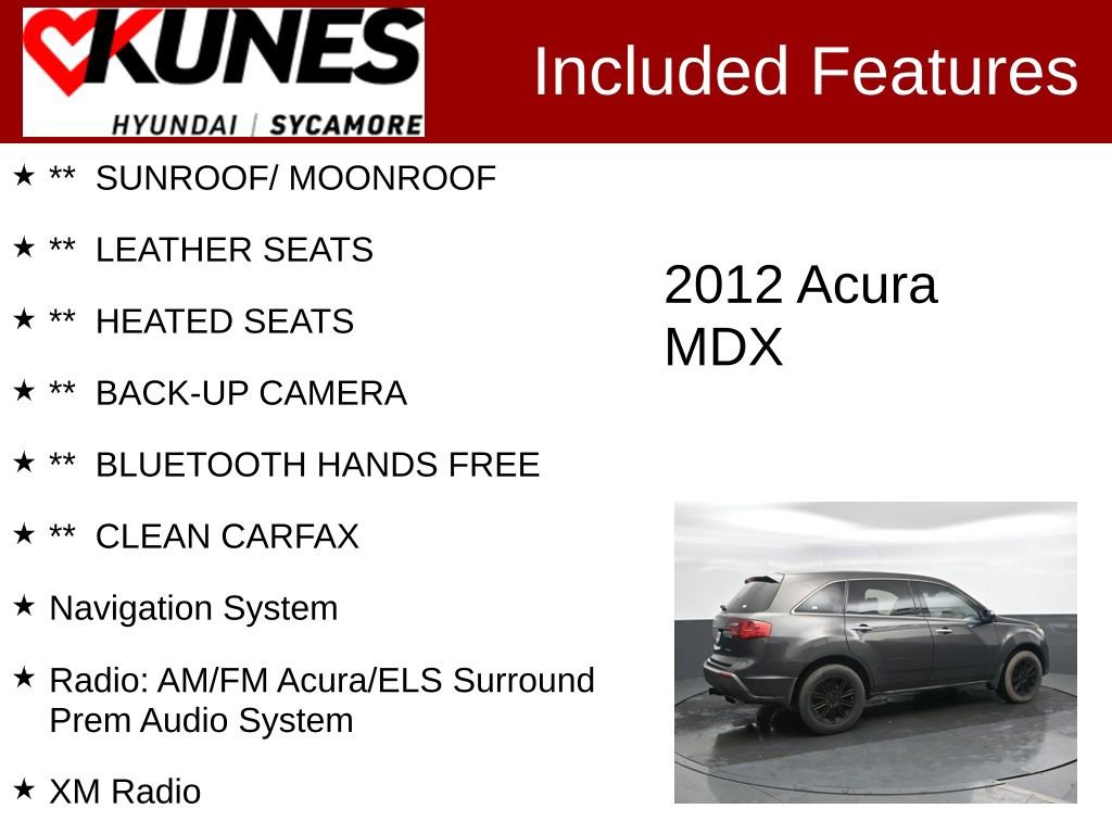 Used 2012 Acura MDX w/ Technology Package AWD/4WD image 2