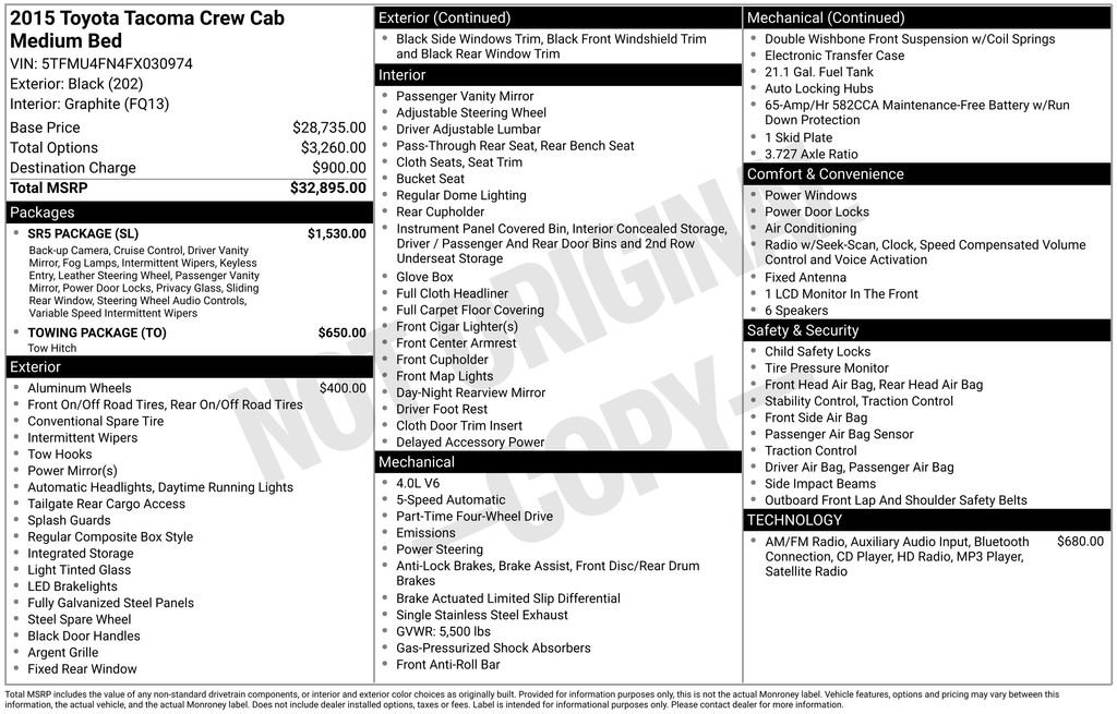 Used 2015 Toyota Tacoma 4x4 Double Cab w/ SR5 Package image 47