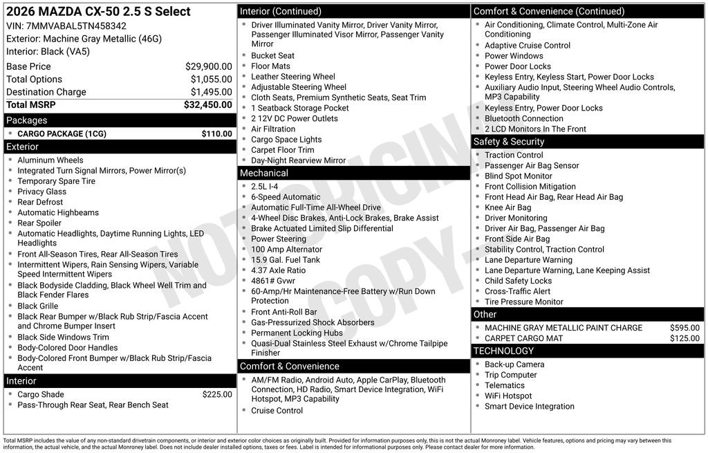 Certified 2026 MAZDA CX-50 AWD 2.5 S w/ Cargo Package image 7