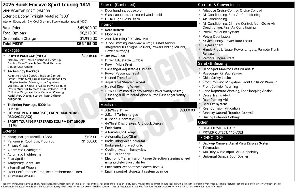 New 2026 Buick Enclave Sport Touring w/ Power Package AWD/4WD image 36